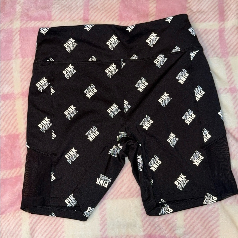 PINK Victoria's Secret Black Active Shorts with White Logo